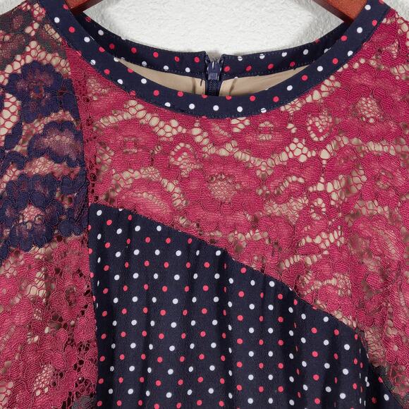 French Connection Women’s Dress Y2K Romantic Lace Polka Dot Pleated Skirt US 8 - Picture 5 of 11